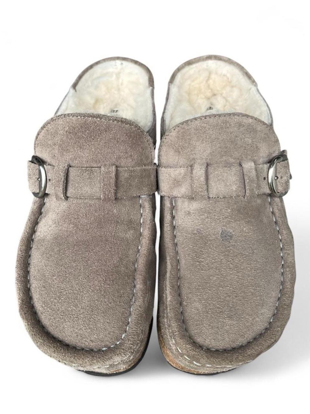 Birkenstock Buckley Shearling Taupe Suede Clogs EU 40 US Women’s 9 Narrow - Picture 6 of 8